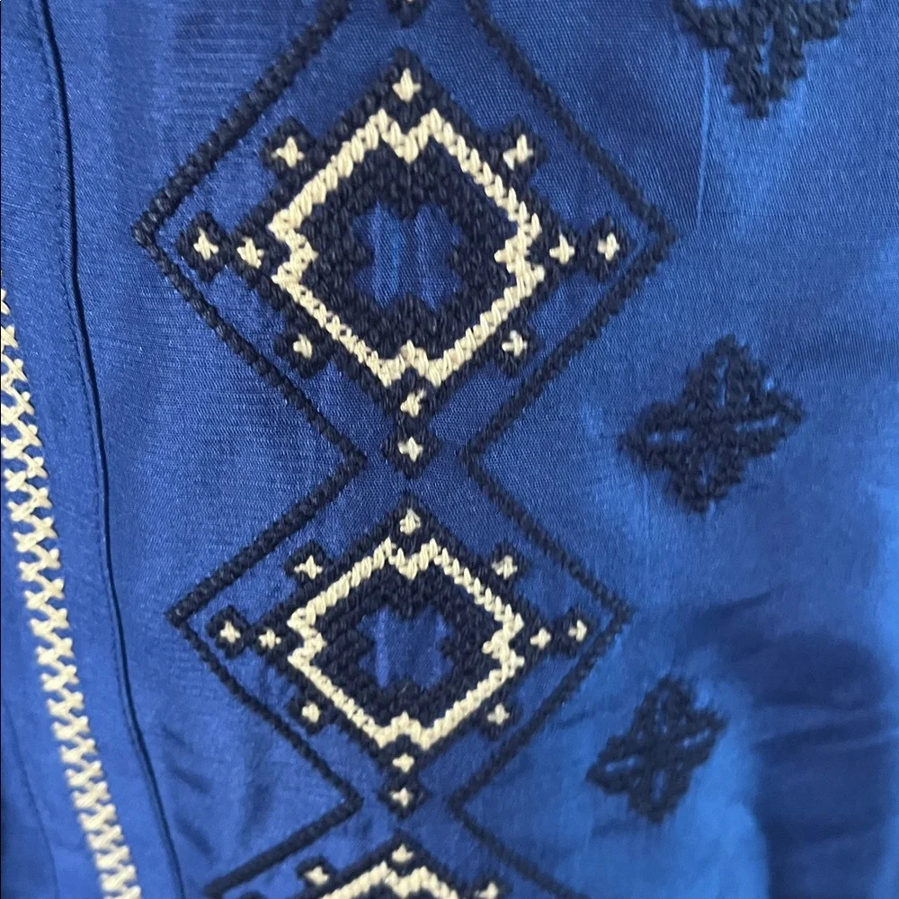 Tory Burch Royal Blue Silk Bohemian Embroidered Blouse Size 8